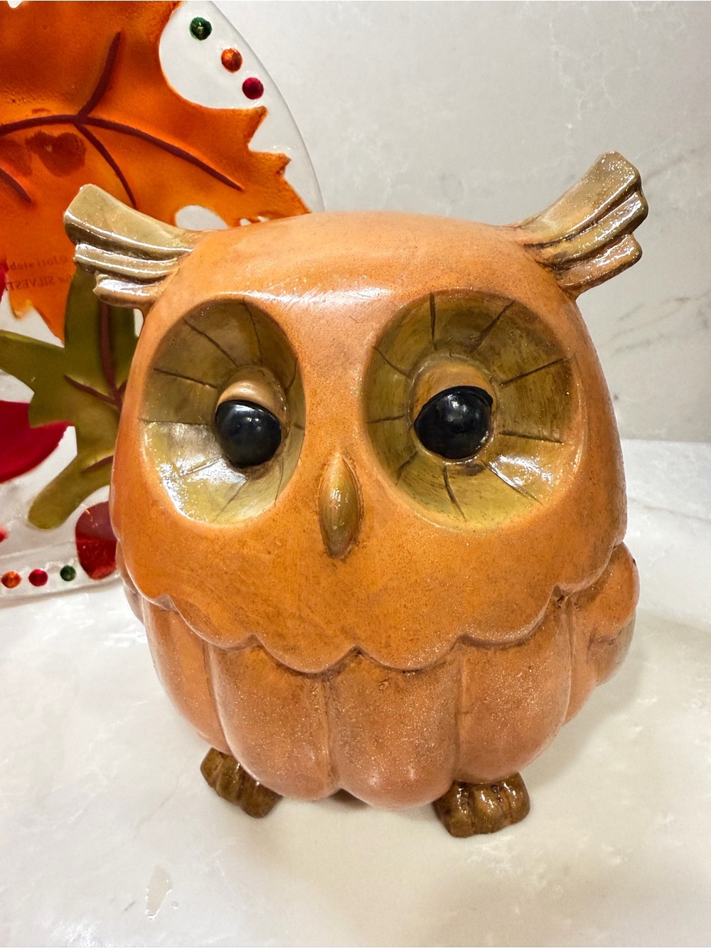 Ceramic Orange Owl Figurine